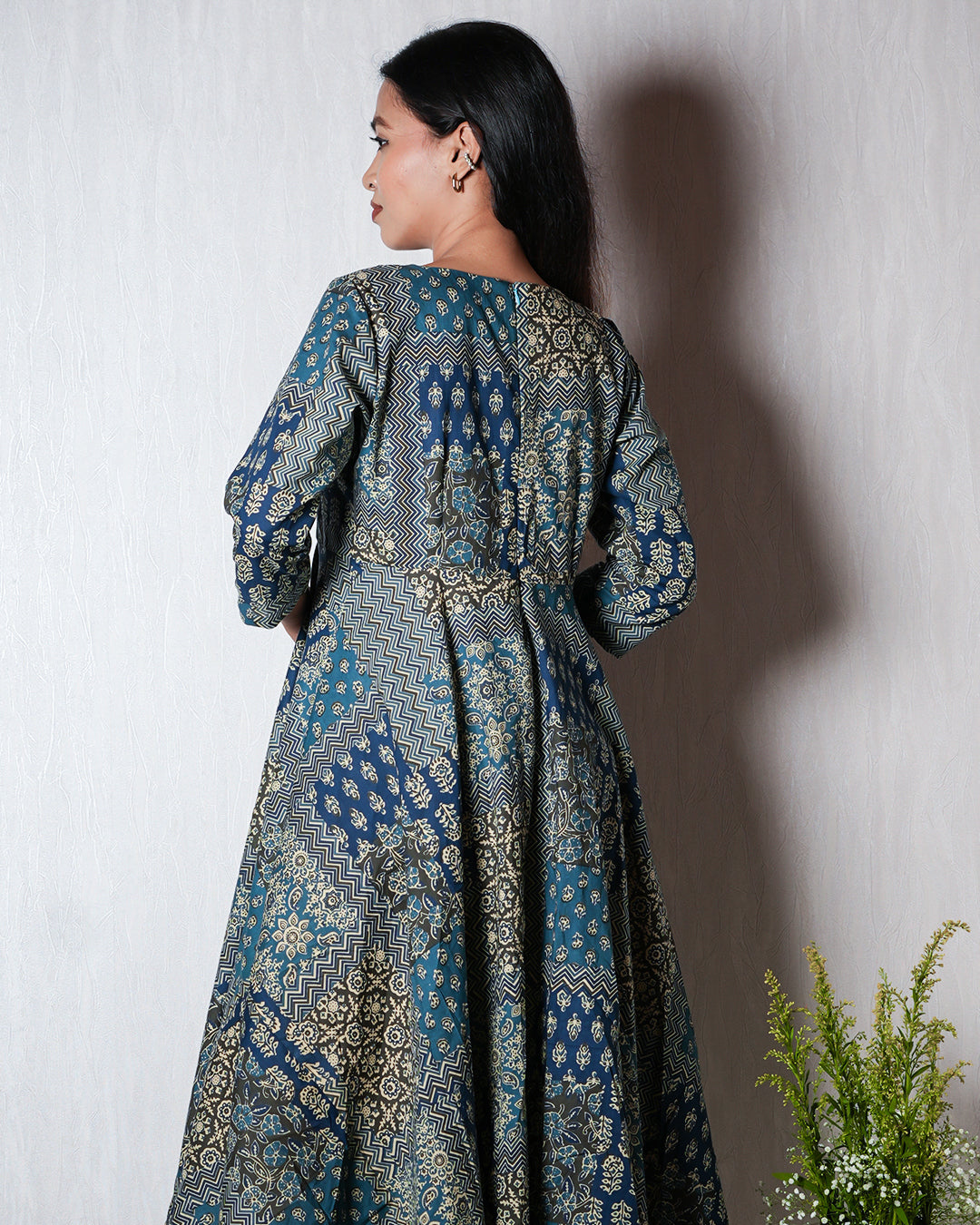 Indigo & Teal Flared Printed Kurta