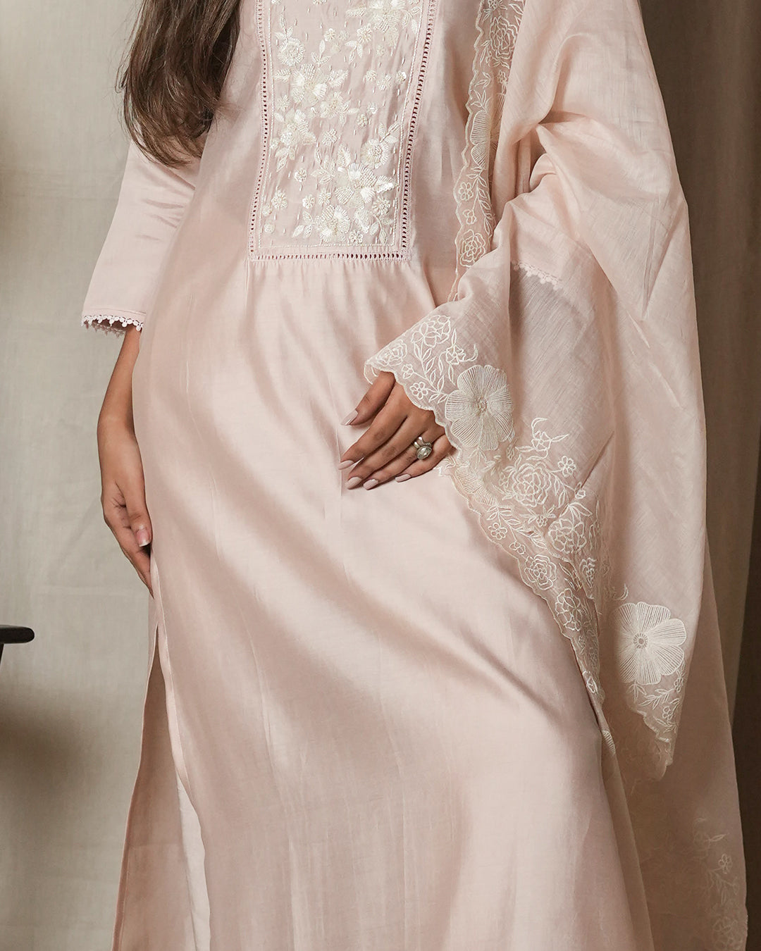Soft Blush Pink Chikankari-Style Suit Set