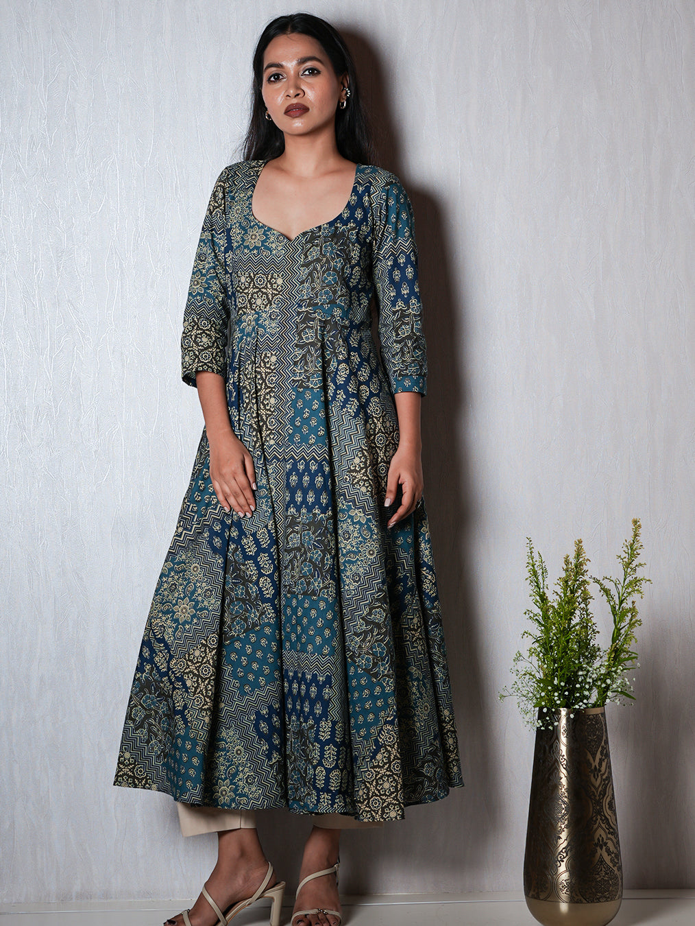 Indigo & Teal Flared Printed Kurta