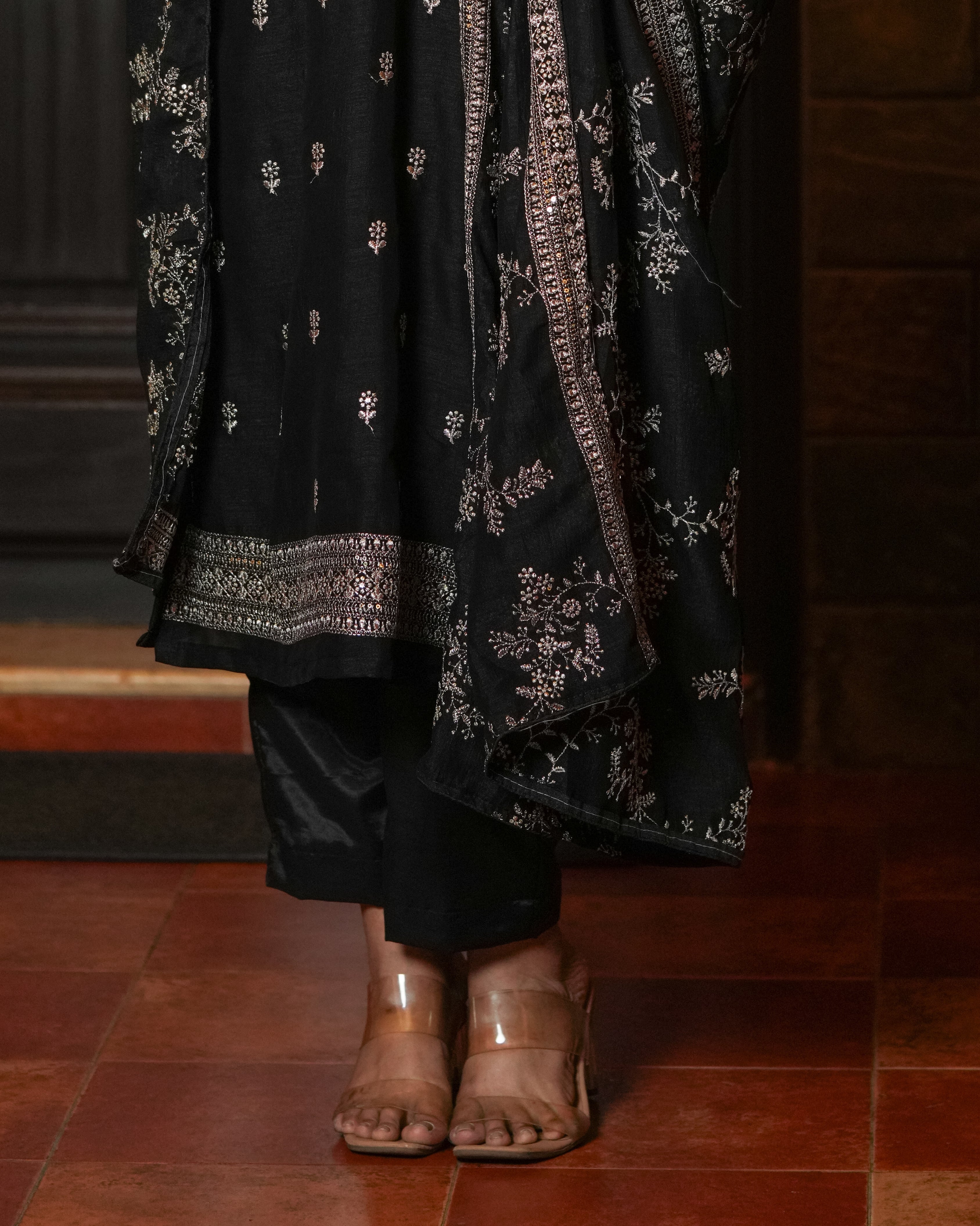 Step into classic sophistication with this timeless black ethnic set