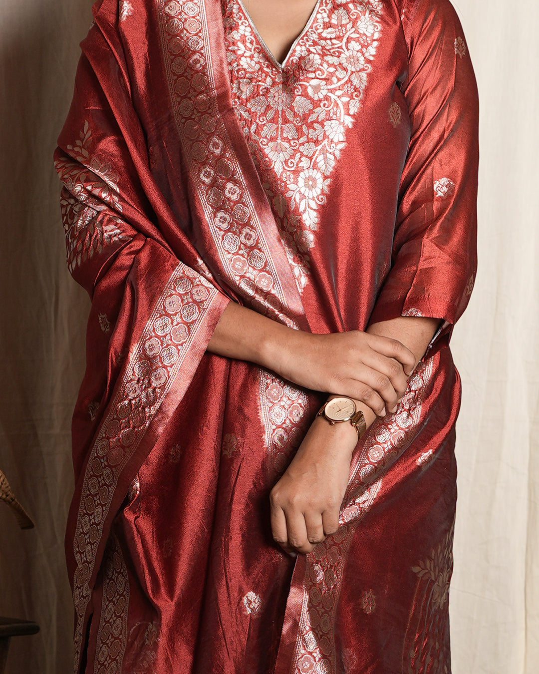 Rich Maroon Banarasi Silk Suit Set