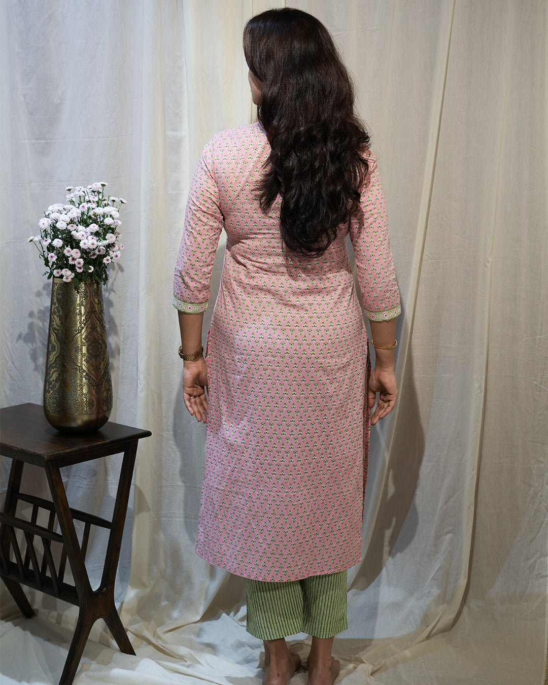 Light Pink & Green Printed Cotton Suit Set