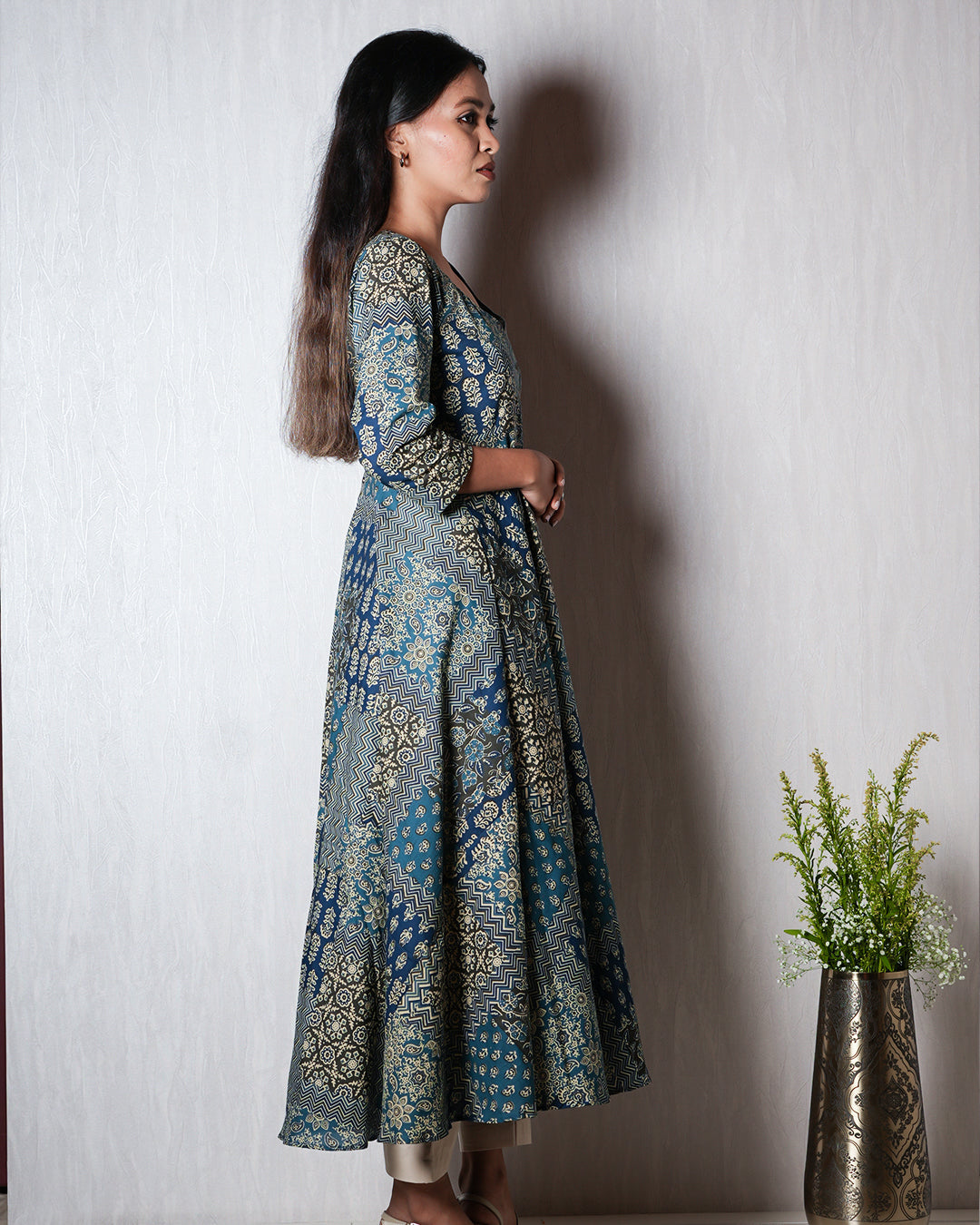 Indigo & Teal Flared Printed Kurta