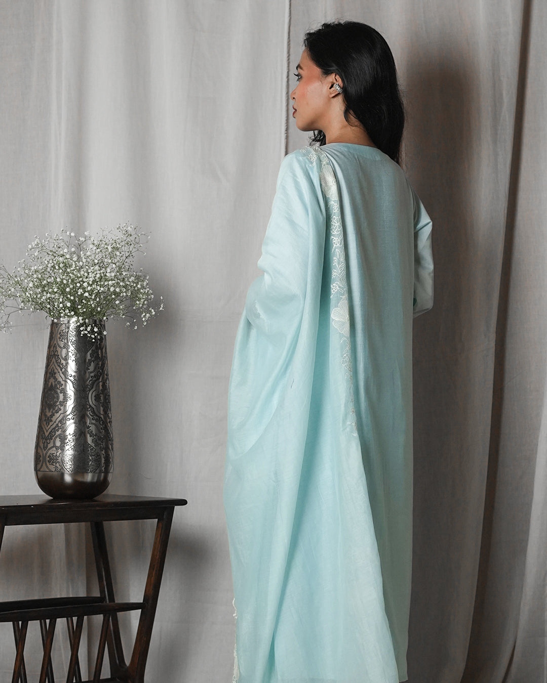 Powder Blue Chikankari-Style Suit Set