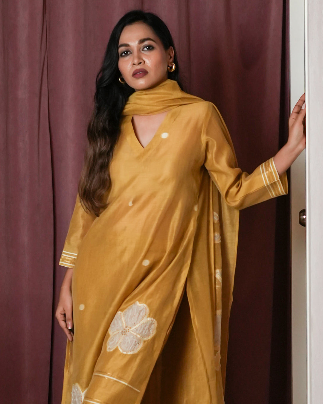 Mustard Yellow Thread-Embroidered Suit Set