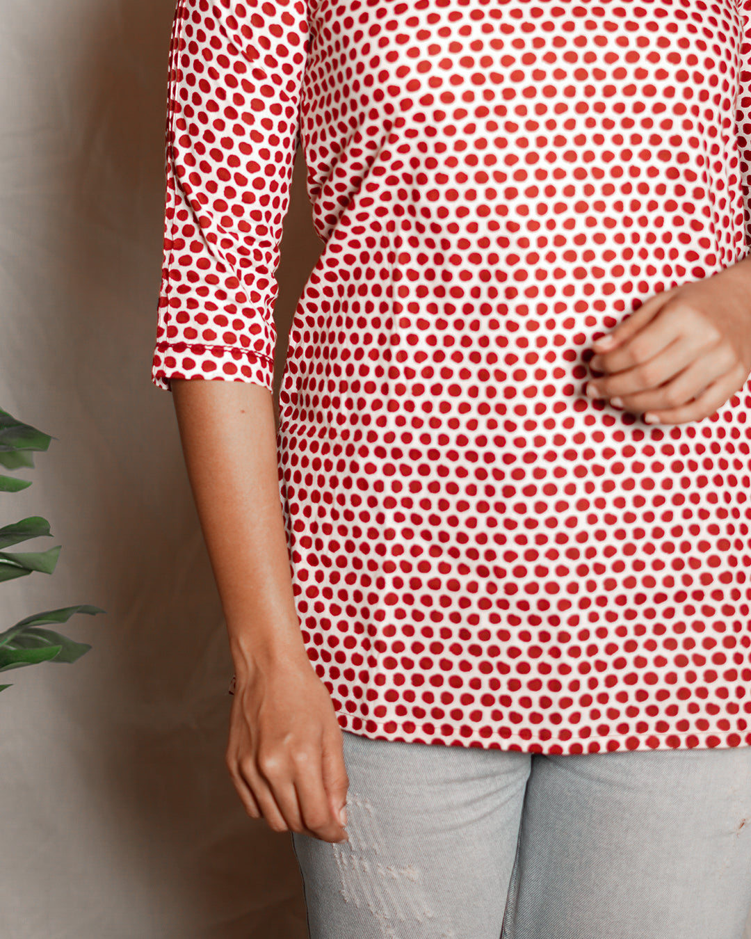 Red Polka Printed Short Kurta