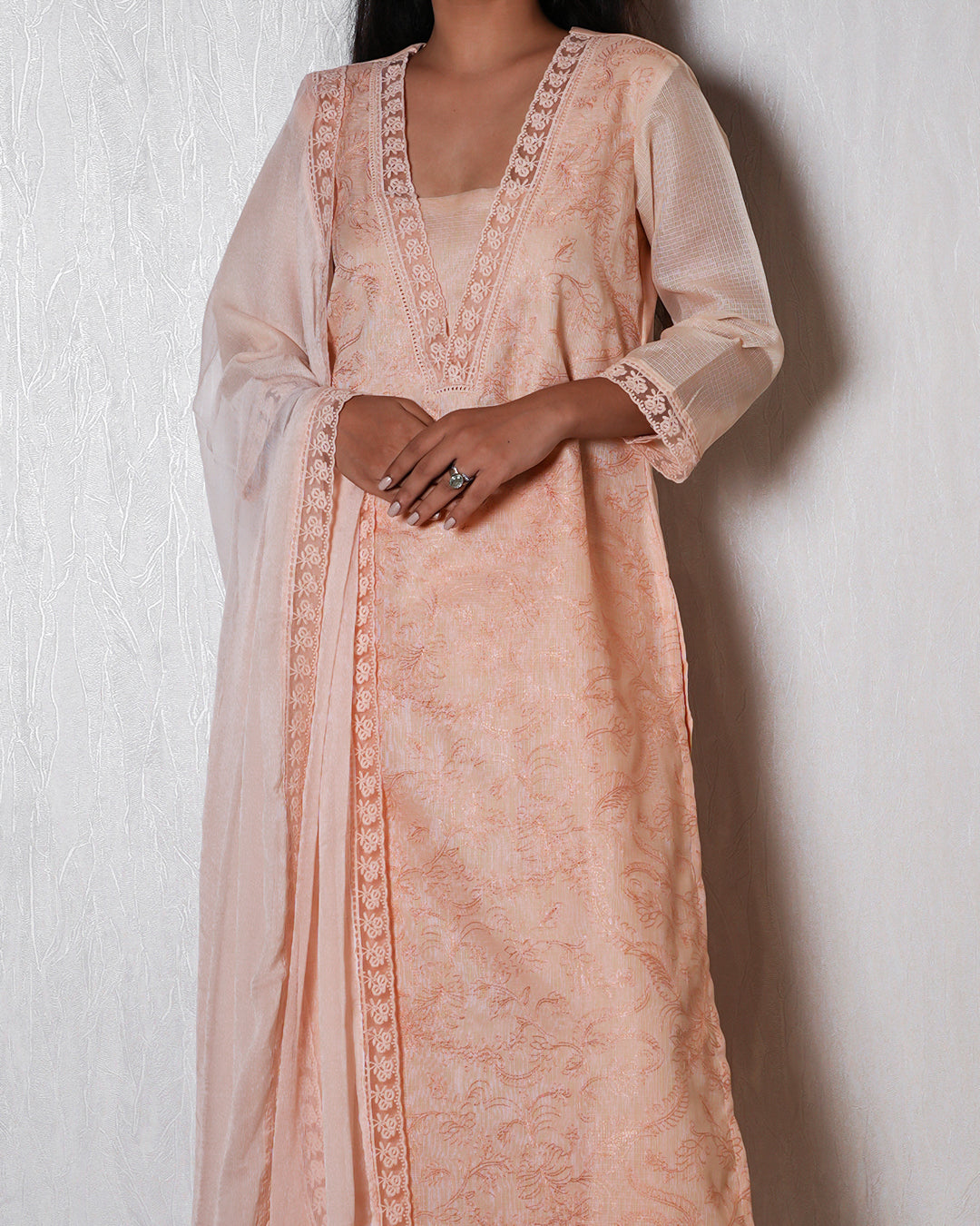 Peach Embroidered Ethnic Suit Set
