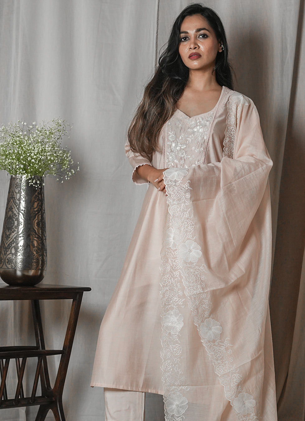 Soft Blush Pink Chikankari-Style Suit Set