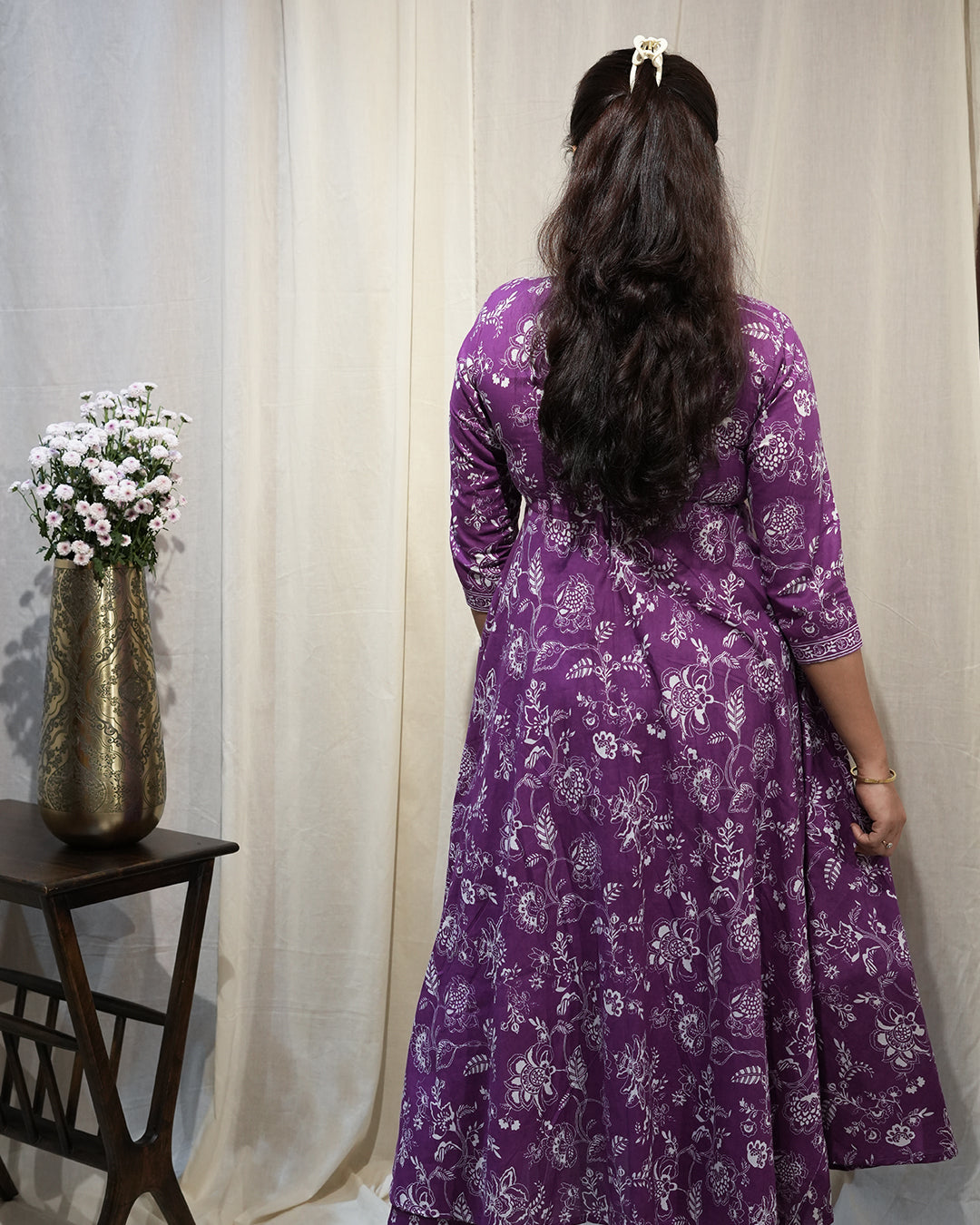 Purple Floral Anarkali Kurta Set with Dupatta