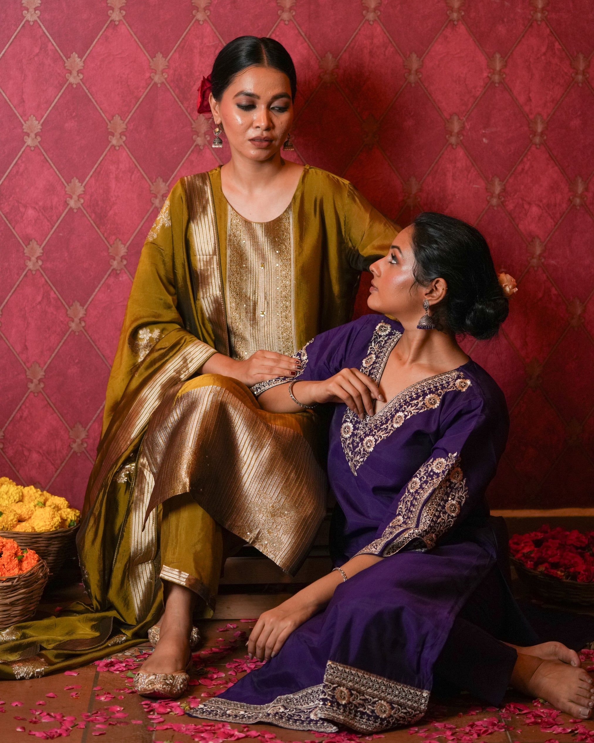 Festive charm with this vibrant golden ethnic set