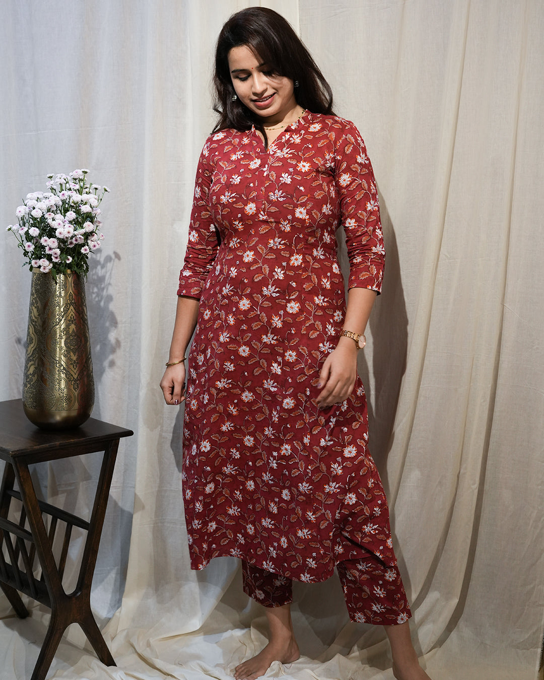 Maroon Floral Kurta Set