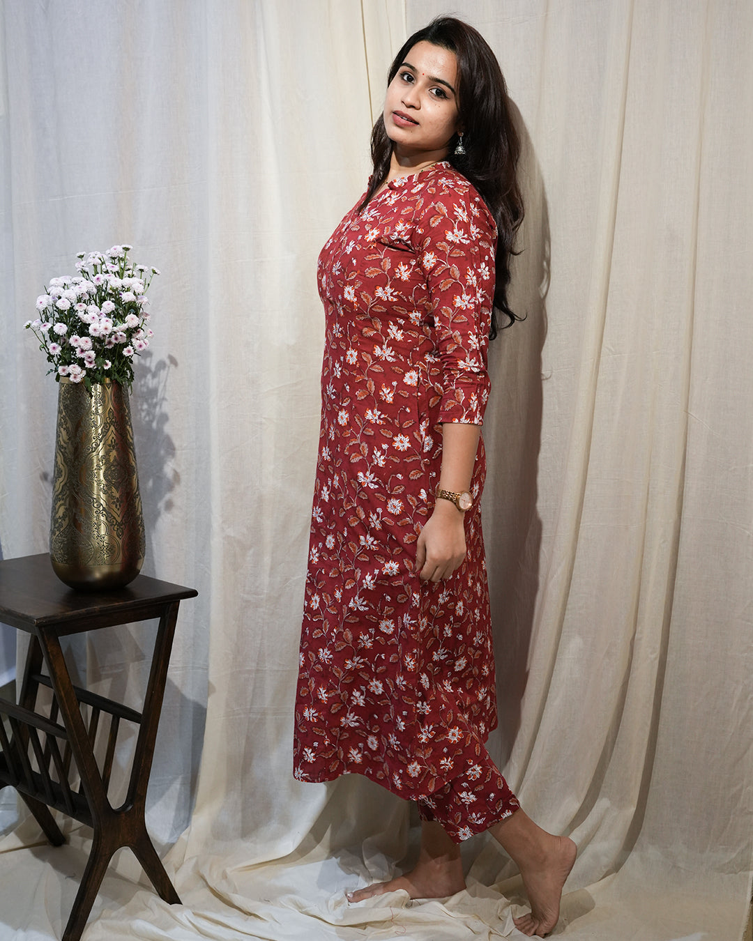 Maroon Floral Kurta Set