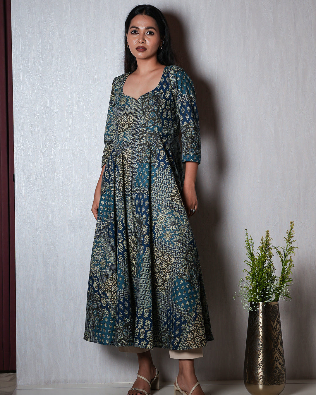 Indigo & Teal Flared Printed Kurta