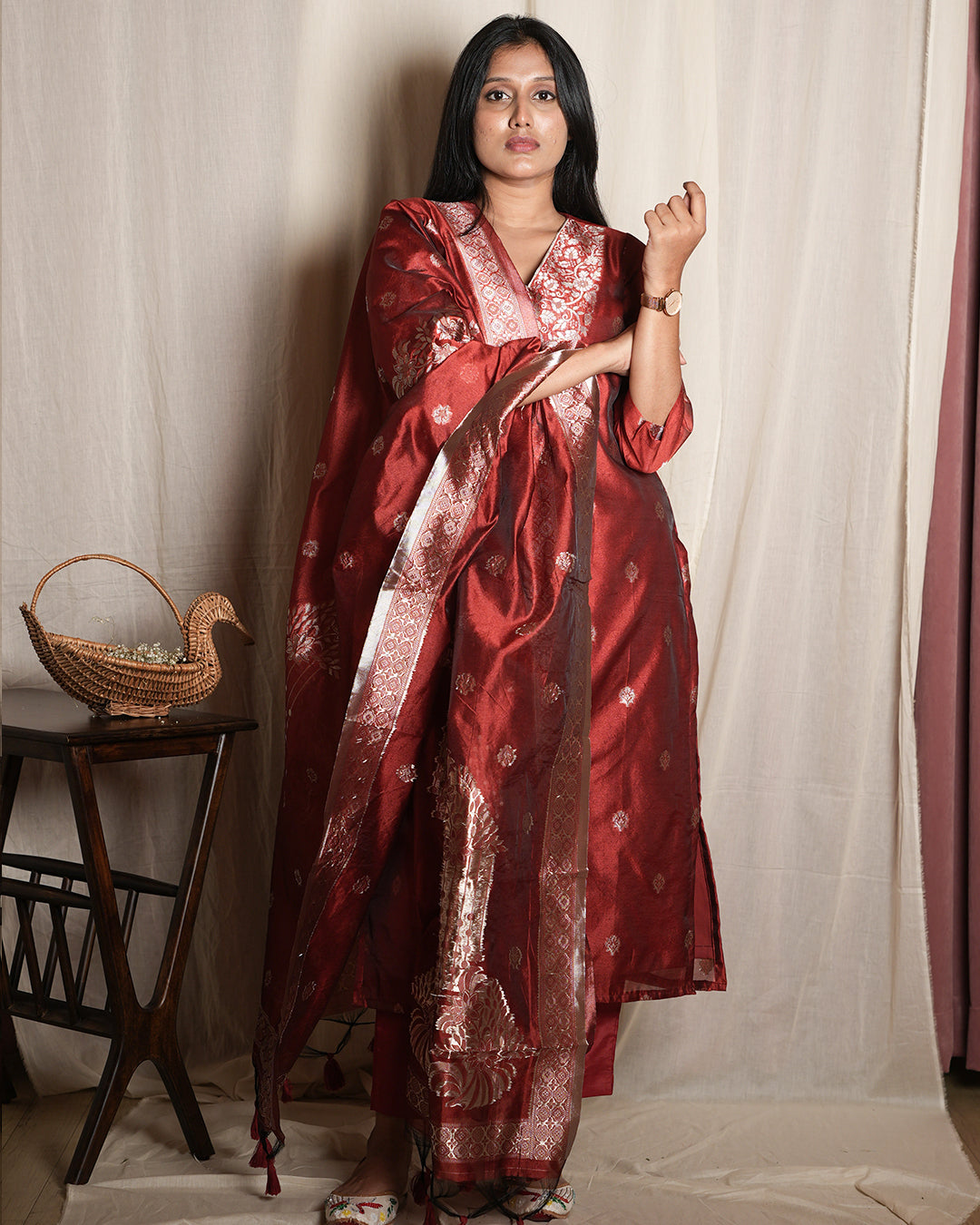 Rich Maroon Banarasi Silk Suit Set