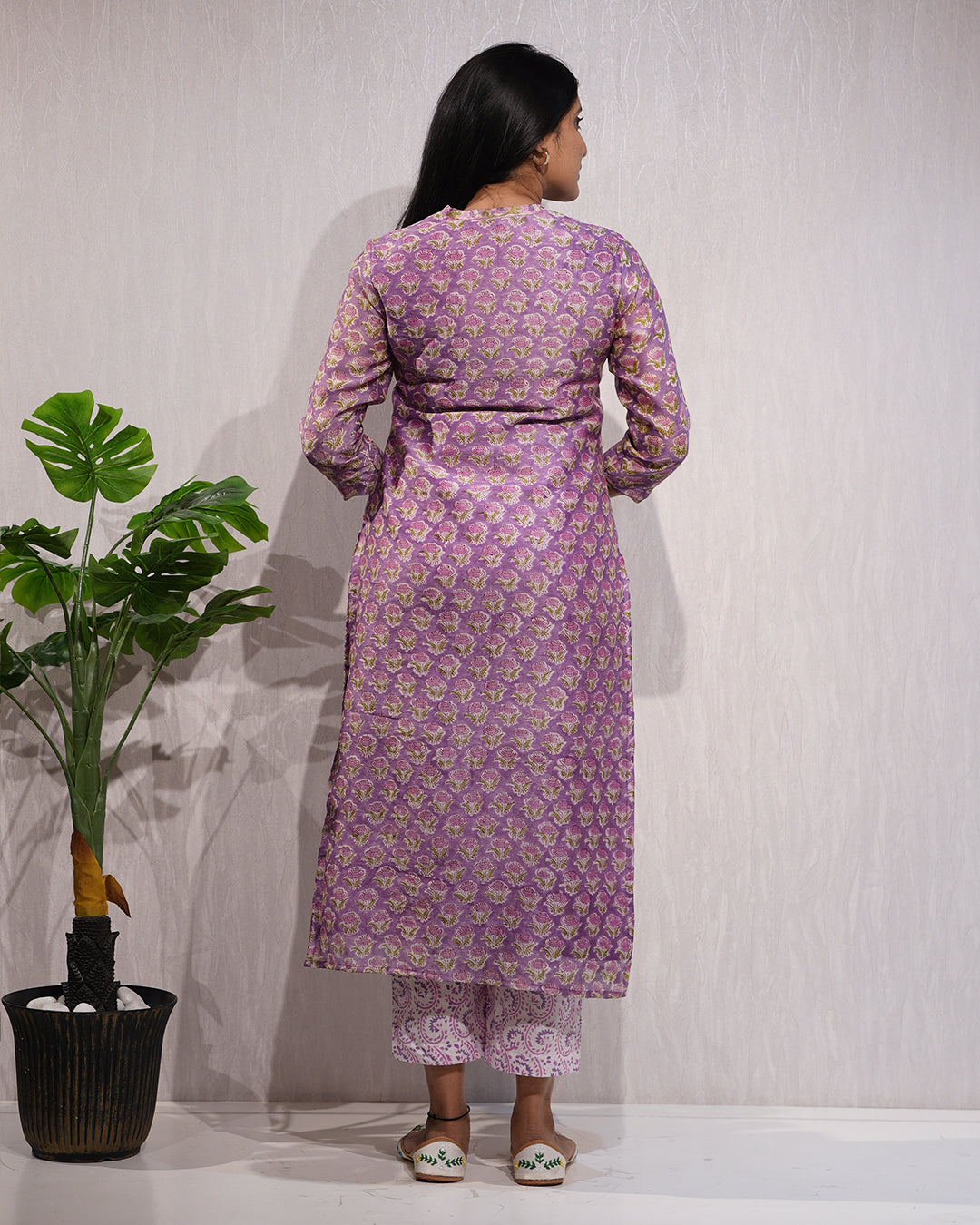 Lavender Handblock-Style Printed Cotton Suit Set