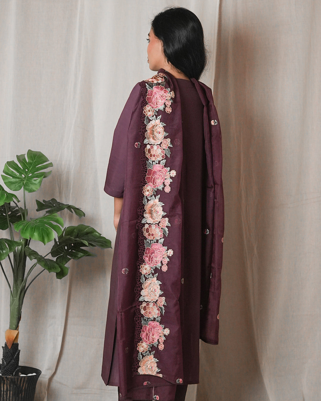 Plum Embroidered Suit Set