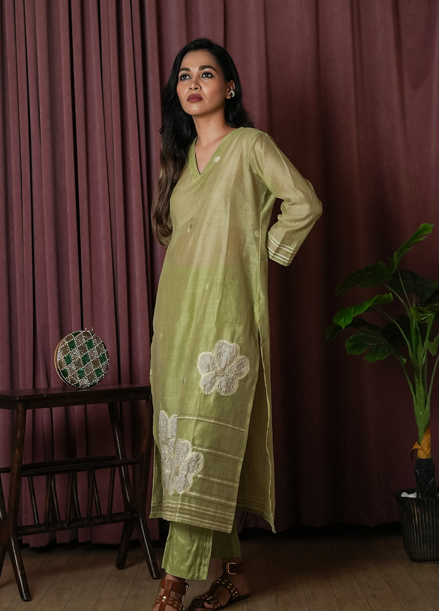 Olive Green Hand-Embroidered Suit Set