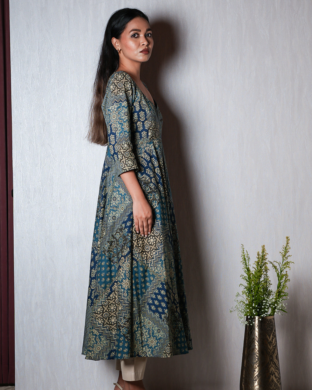 Indigo & Teal Flared Printed Kurta