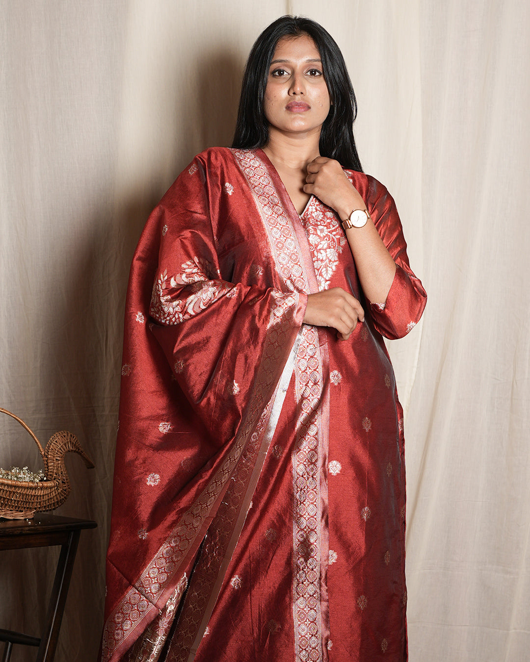 Rich Maroon Banarasi Silk Suit Set