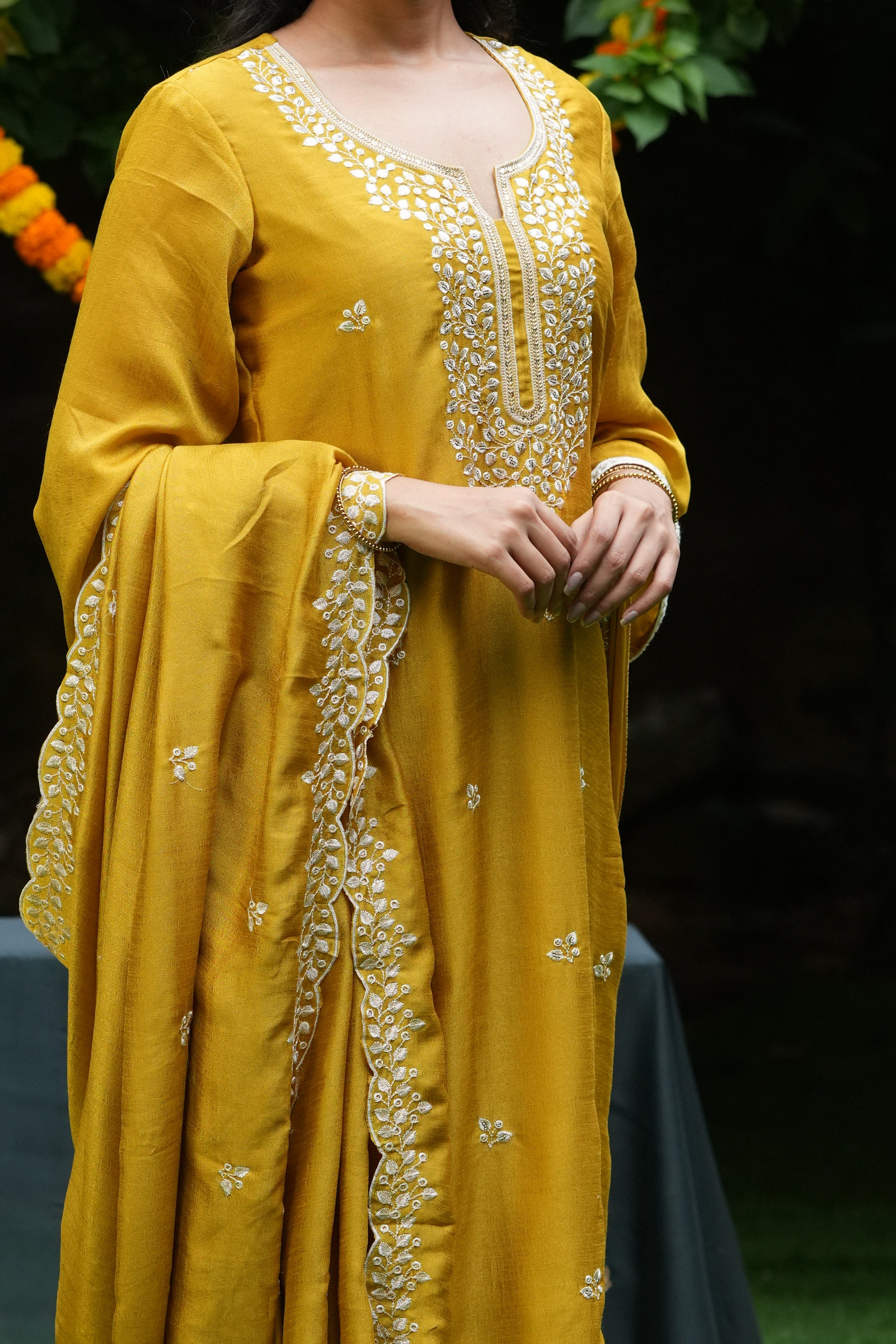 Vibrant elegance with this striking yellow ethnic set