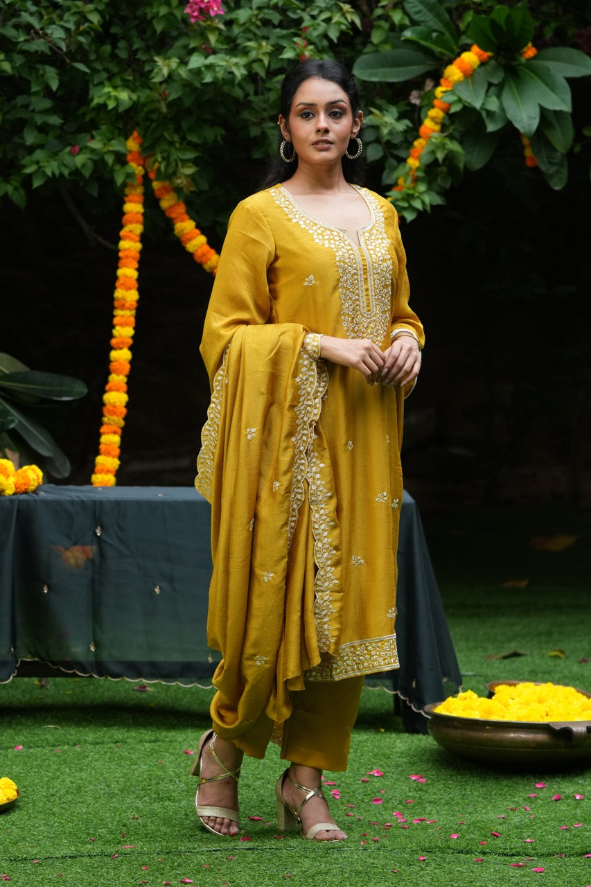 Vibrant elegance with this striking yellow ethnic set