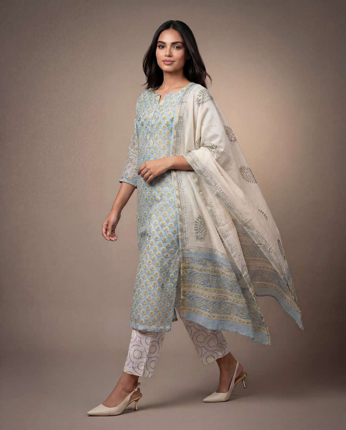 Elegant teal-coloured kurta and dupatta set