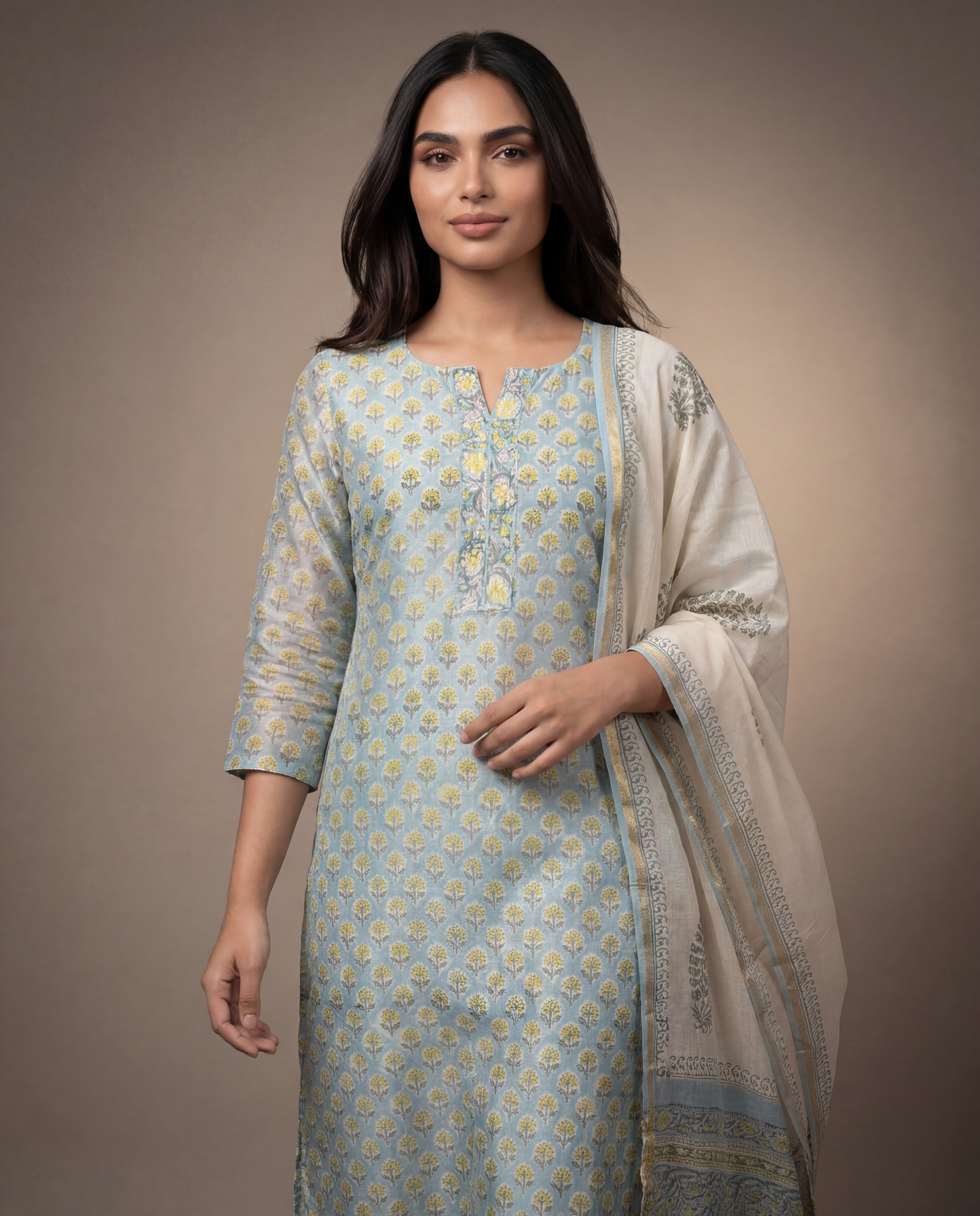 Elegant teal-coloured kurta and dupatta set