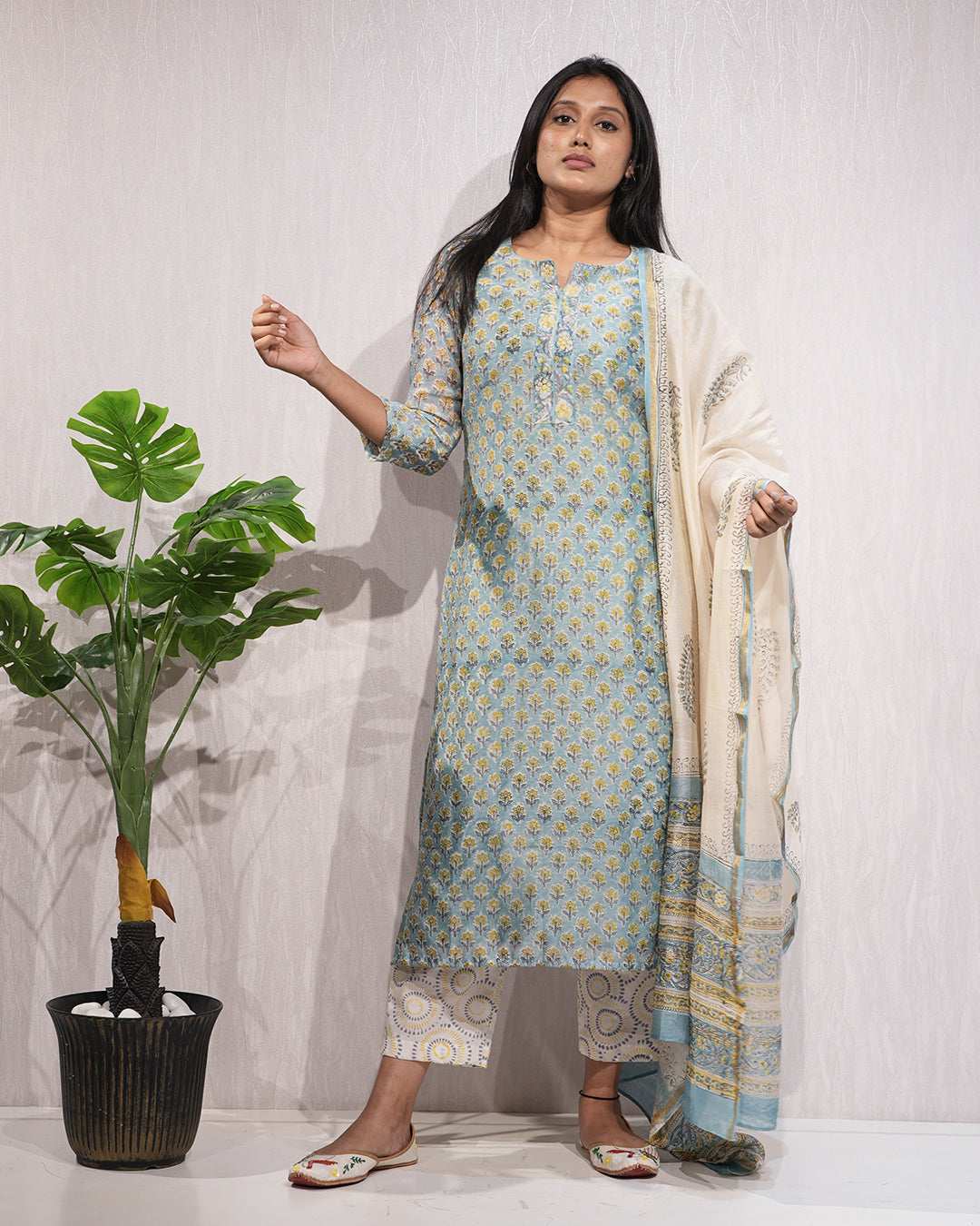 Elegant teal-coloured kurta and dupatta set