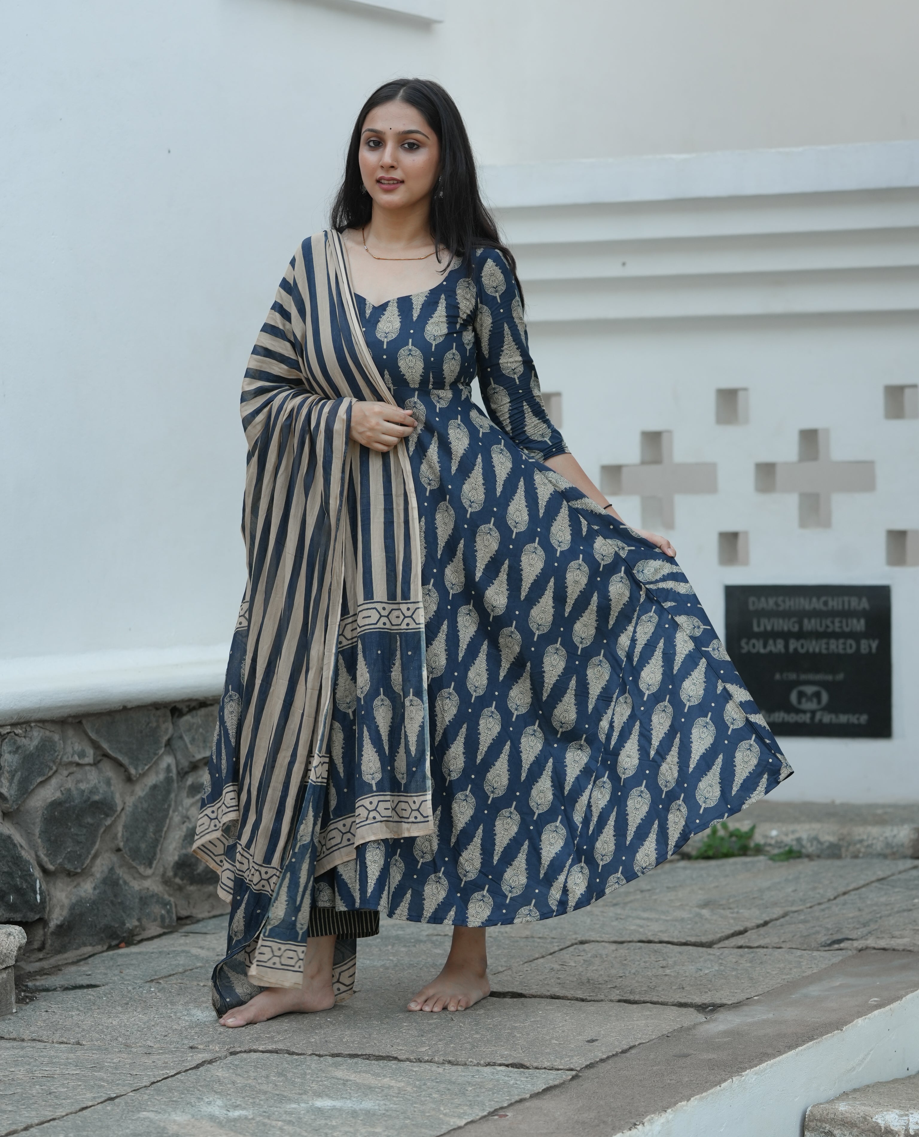 Blue feathered Classic Indigo Blockprint Anarkali set