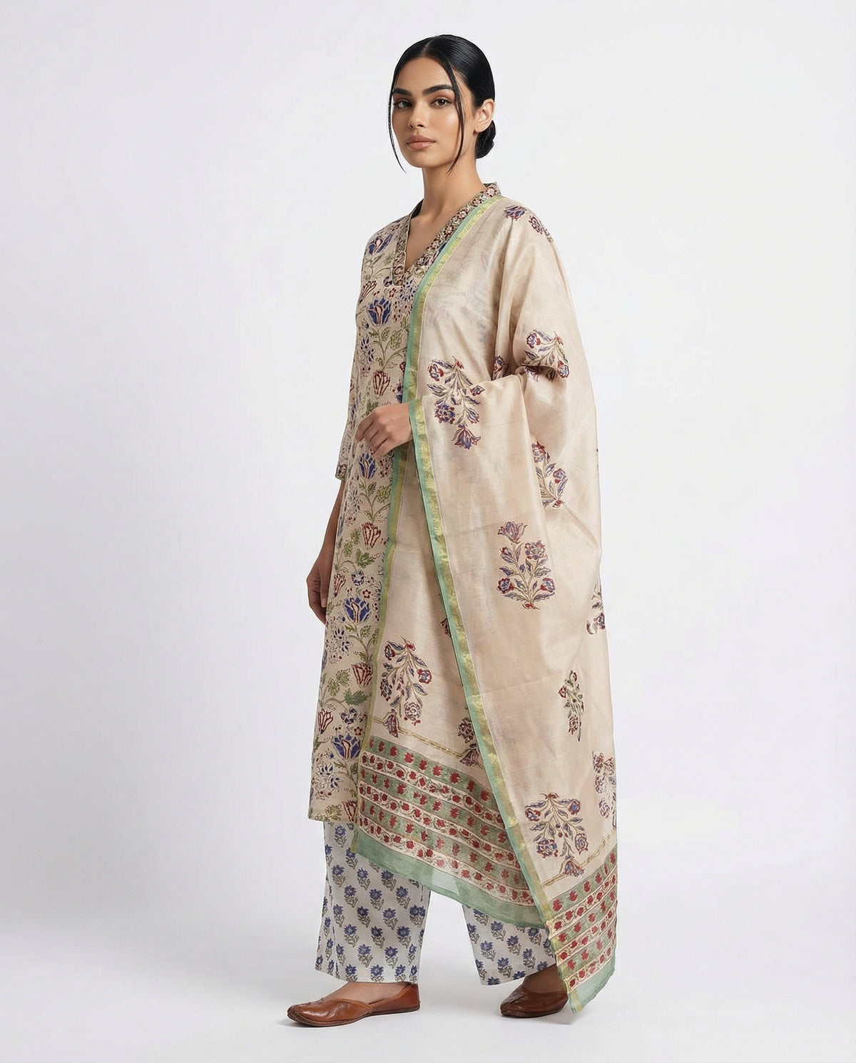 Elegant cream-coloured kurta and dupatta set