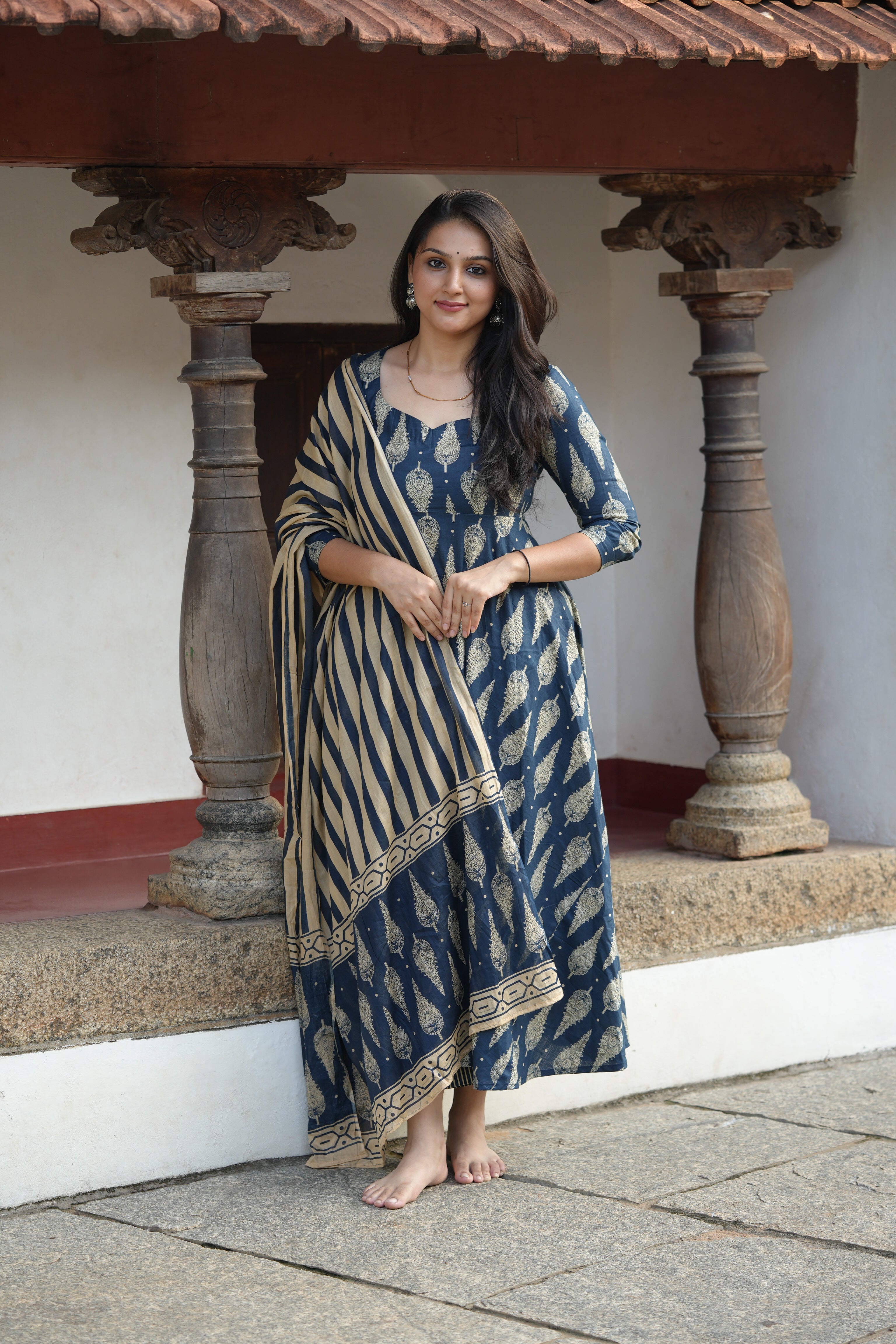 Blue feathered Classic Indigo Blockprint Anarkali set