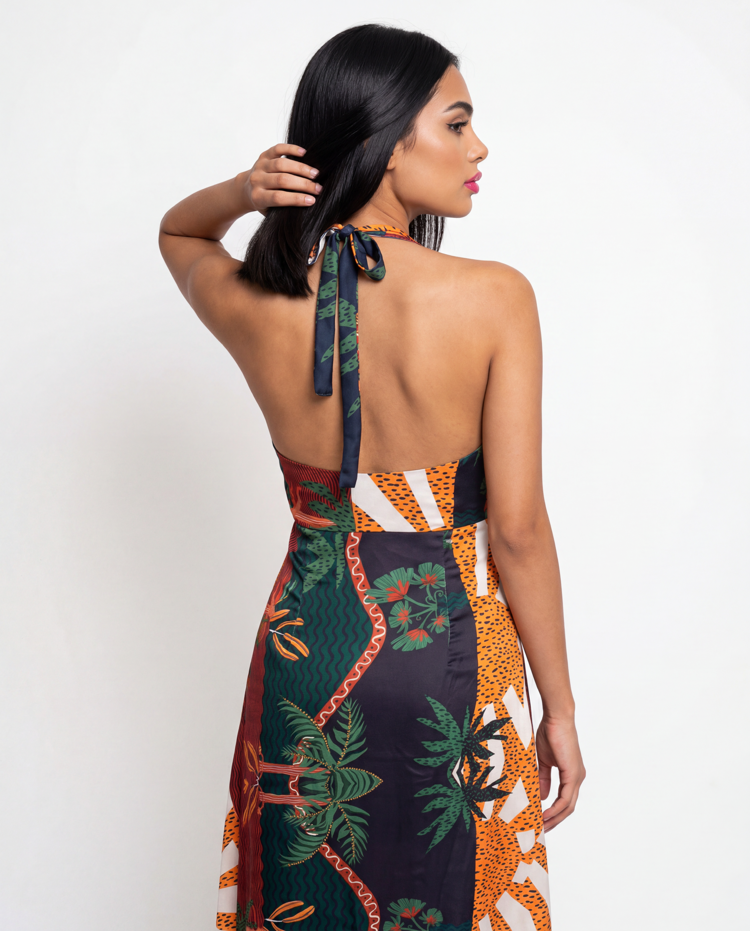 Tropical Sunset Halter Dress