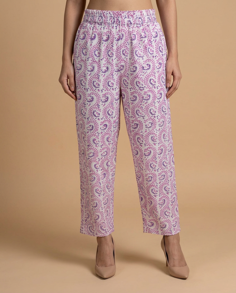 Lavender Handblock-Style Kurta Set with Dupatta