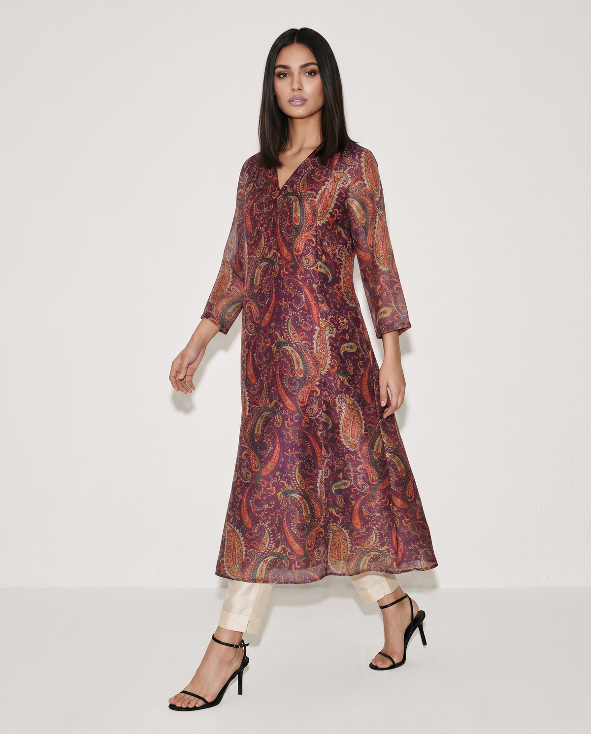 Royal Plum Paisley Flared Kurta