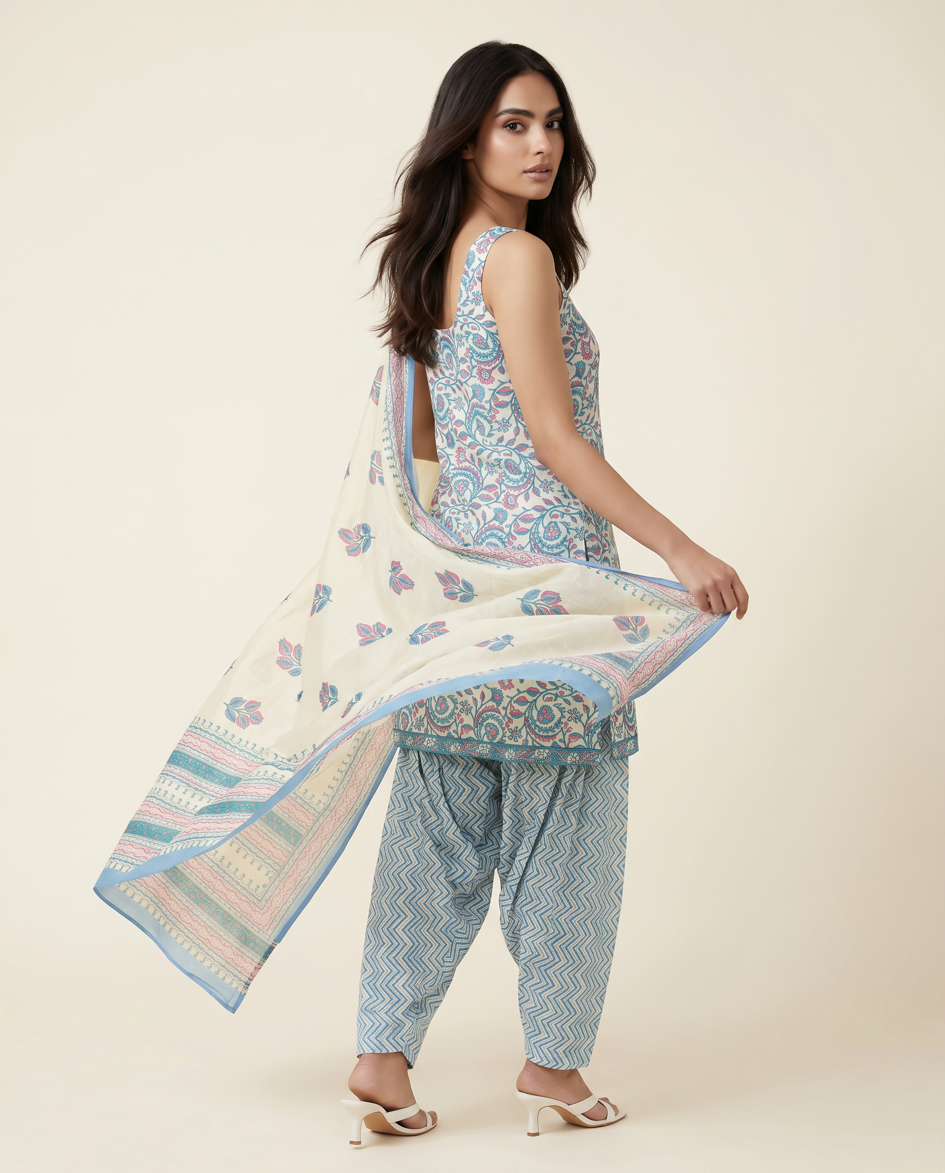 Aqua Paisley Dhoti Suit Set