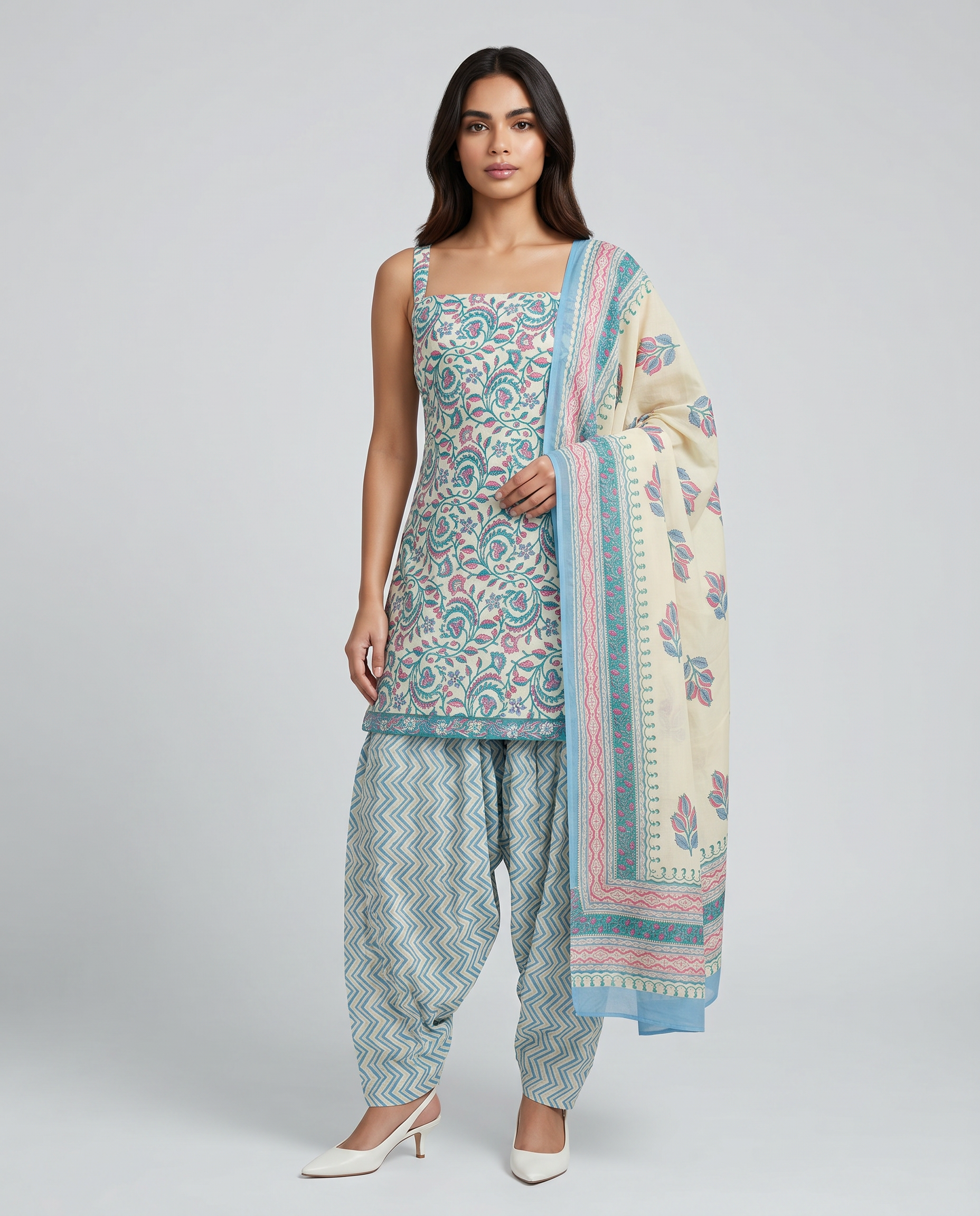 Aqua Paisley Dhoti Suit Set