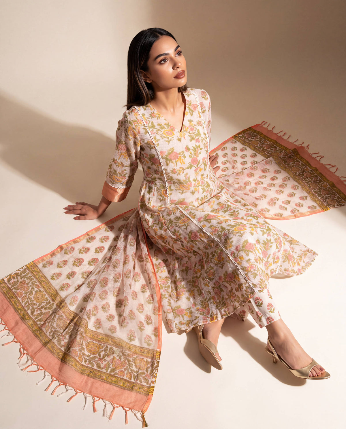 Peach Meadow Floral Flared Suit Set