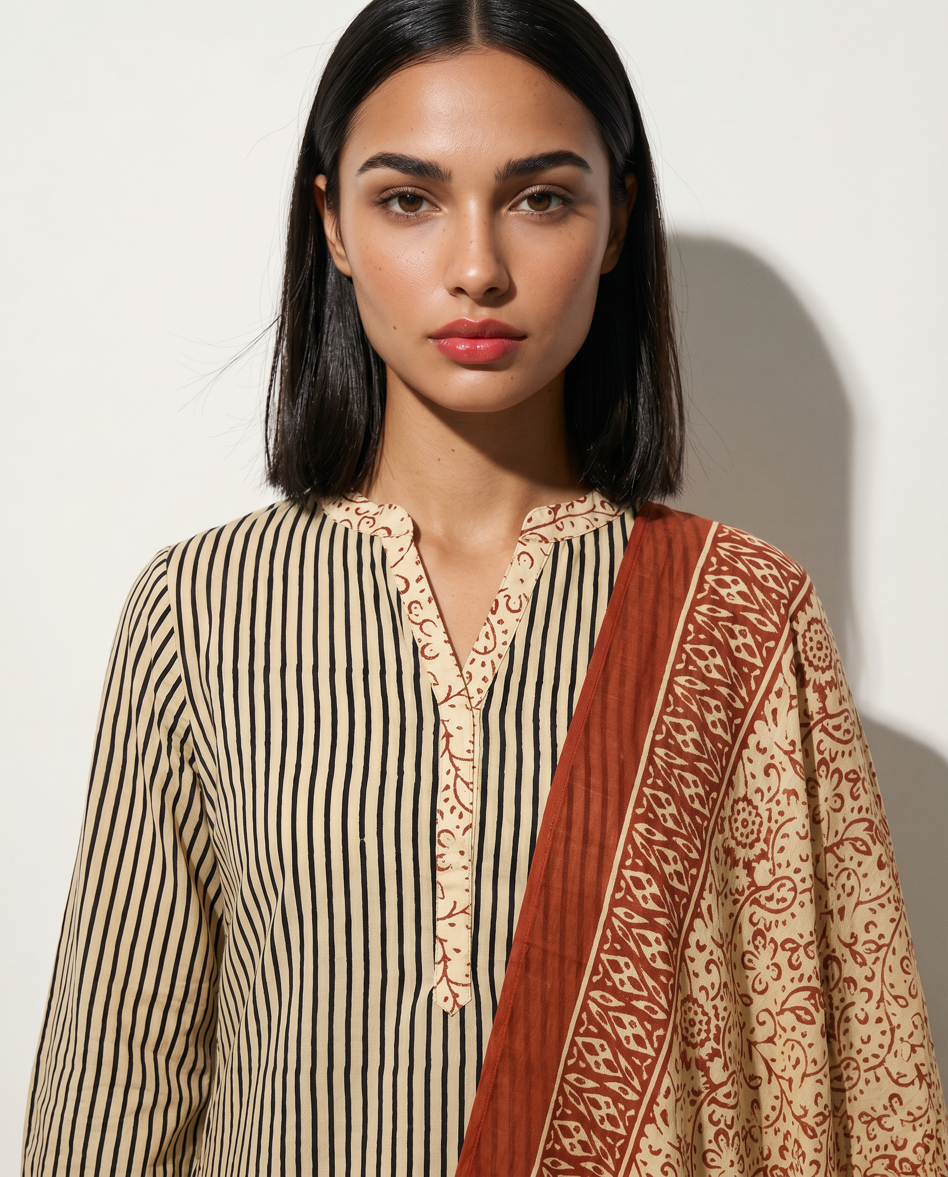 Simple V-neckline beige suit set | Aika the label