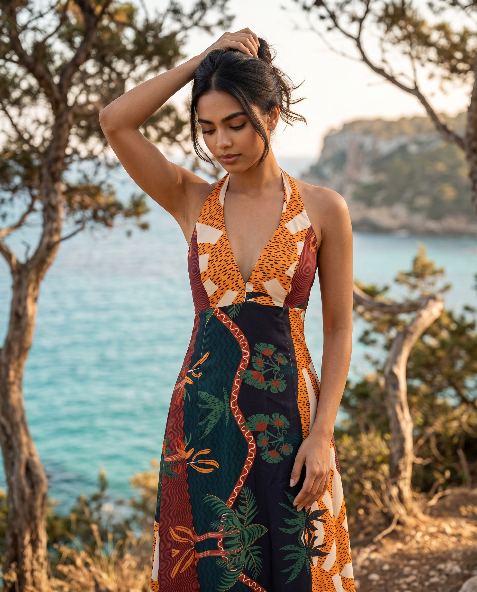 Tropical Sunset Halter Dress