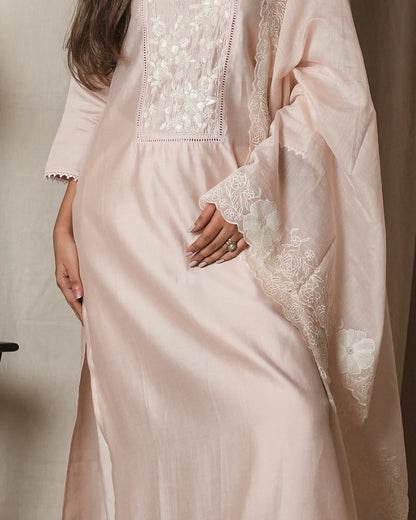Soft Blush Pink Chikankari-Style Suit Set
