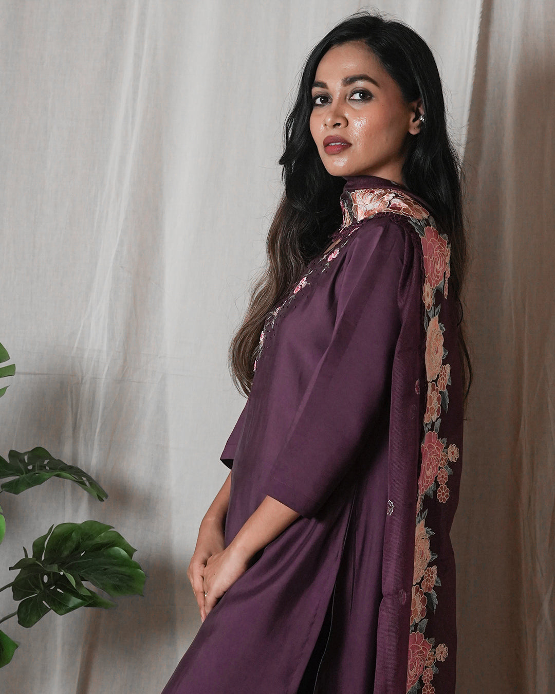 Plum Embroidered Suit Set