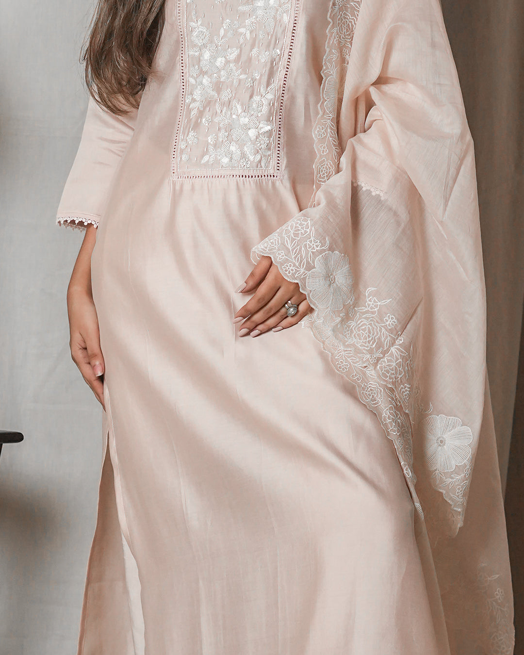 Soft Blush Pink Chikankari-Style Suit Set