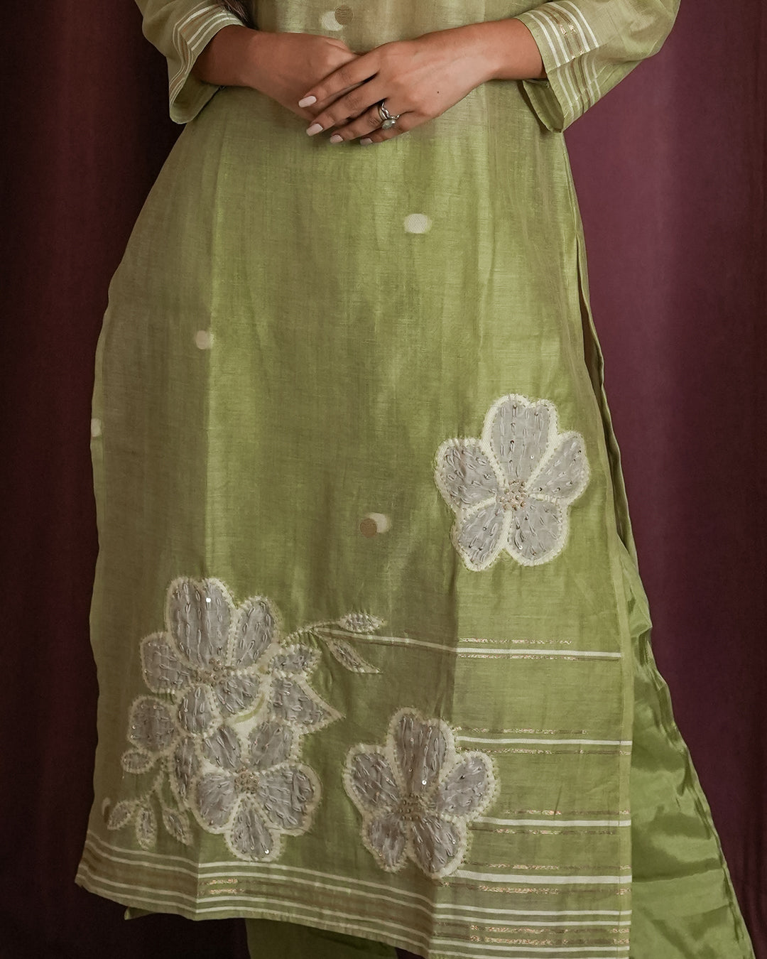 Olive Green Hand-Embroidered Suit Set