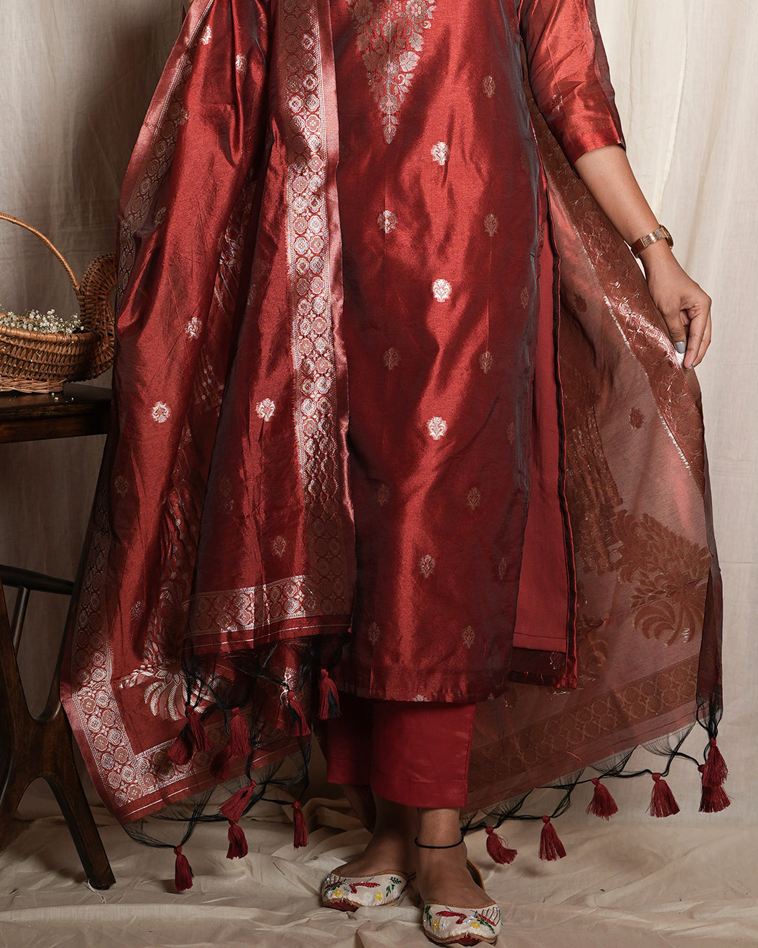Rich Maroon Banarasi Silk Suit Set
