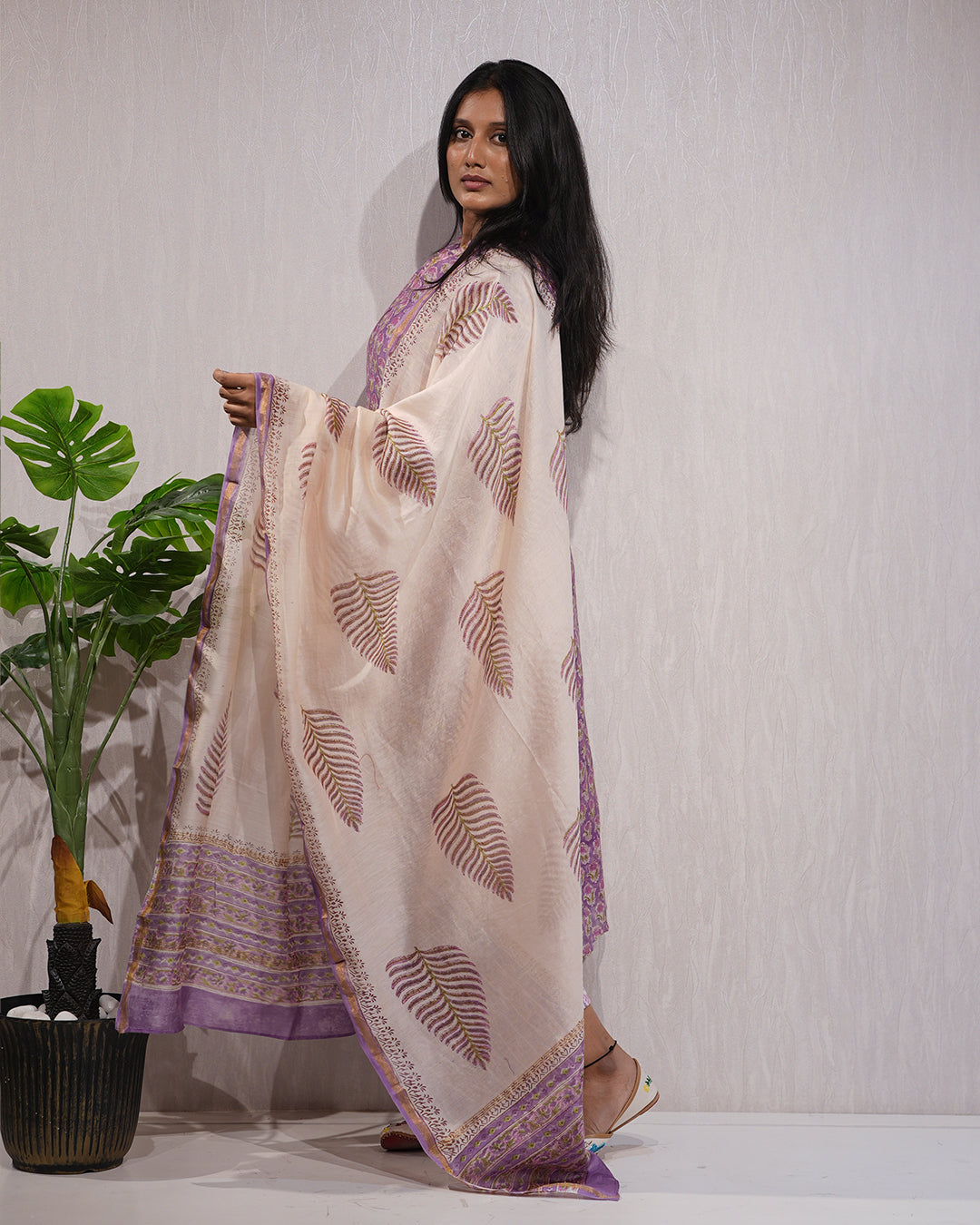 Lavender Handblock-Style Printed Cotton Suit Set
