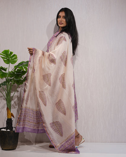 Lavender Handblock-Style Printed Cotton Suit Set