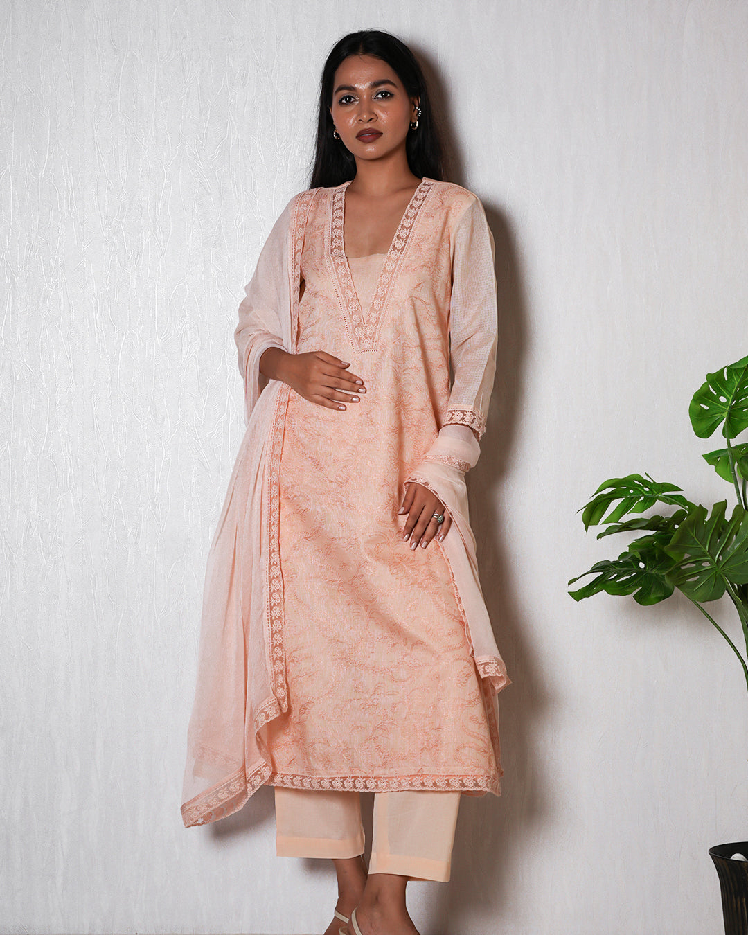Peach Embroidered Ethnic Suit Set