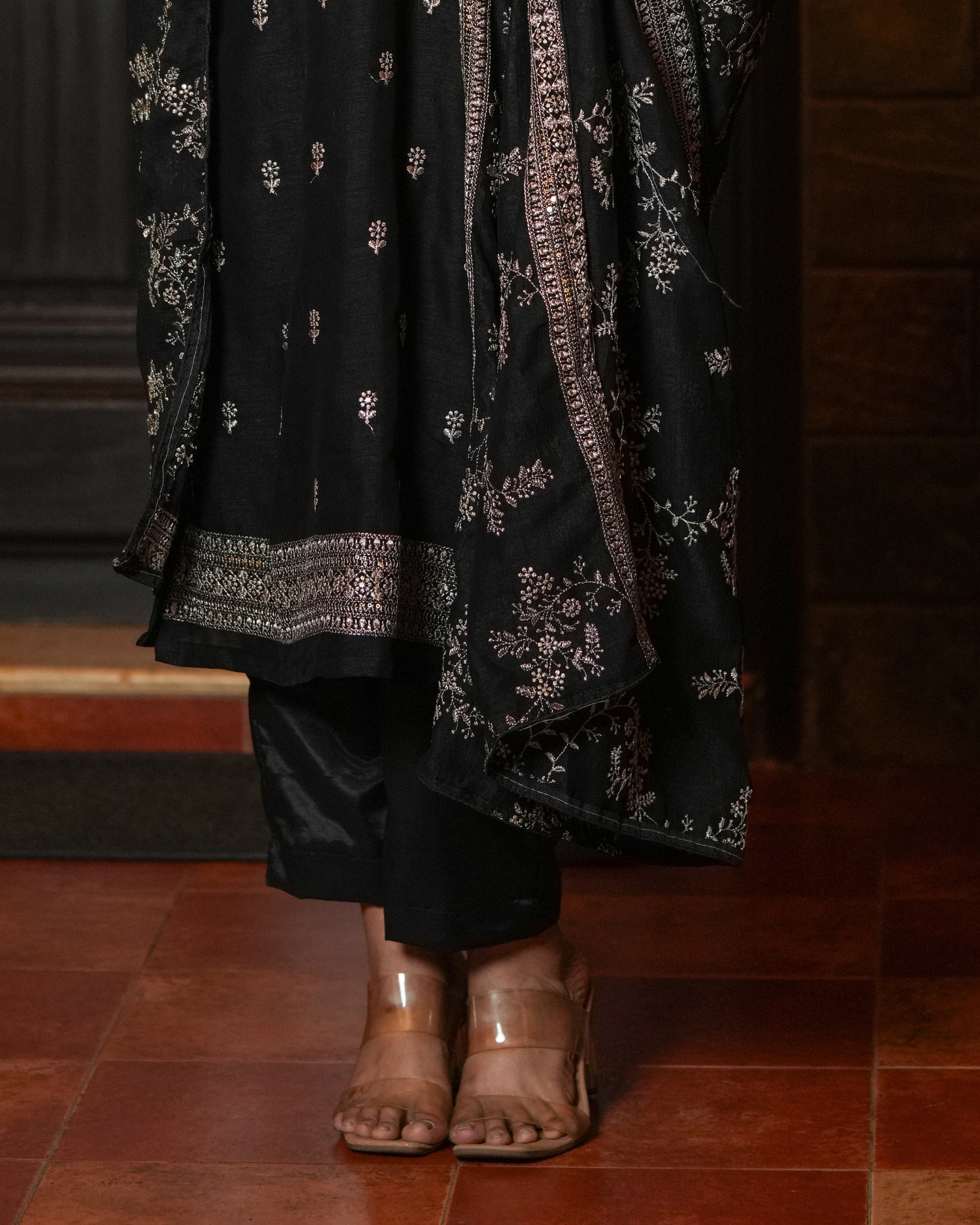 Step into classic sophistication with this timeless black ethnic set