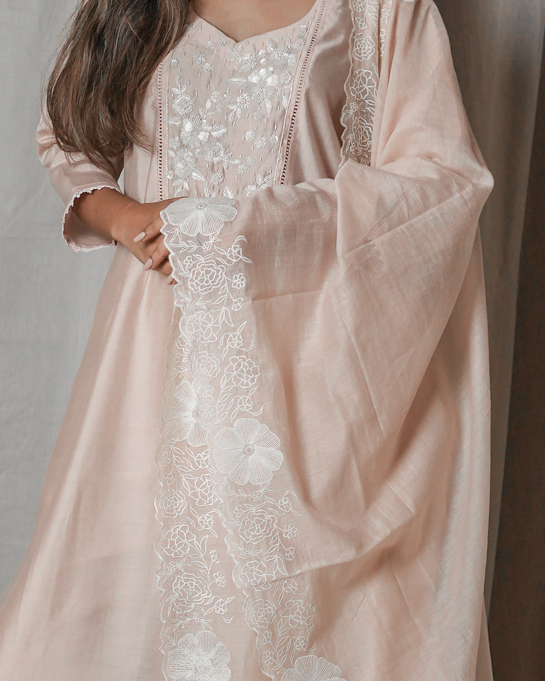 Soft Blush Pink Chikankari-Style Suit Set