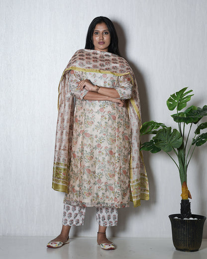 Pastel Floral Printed Kurta Set with Dupatta